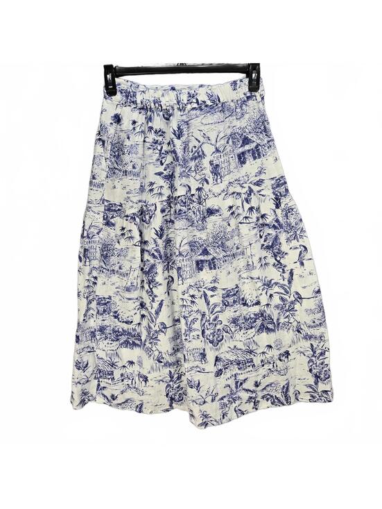 Joie 100% Linen Toile Midi Skirt Blue White Tropical Coastal Grandma Boho Small - Picture 2 of 6